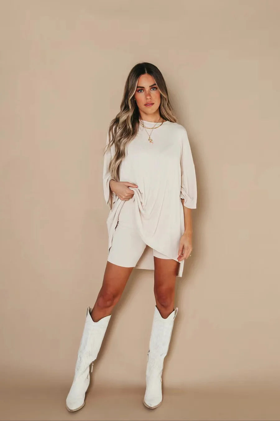 R&B | Damen Lounge Set mit Oversized T-Shirt und Biker-Shorts