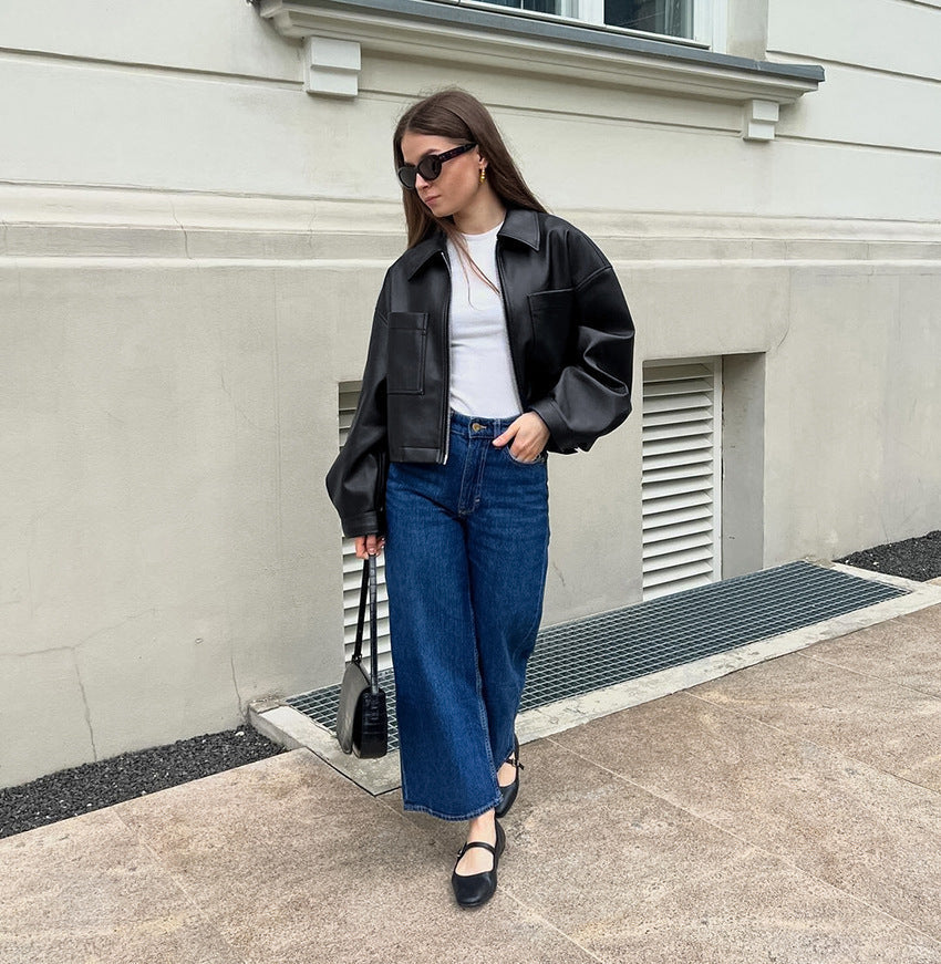 R&B | Kurze Bikerjacke für Damen mit Metallreißverschluss Raizy