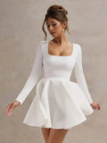 R&B | Elegantes Weißes Mini-Kleid Mit Quadrat-Ausschnitt