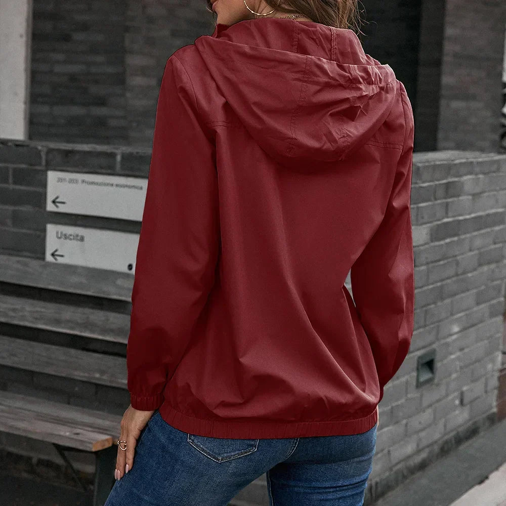 R&B | Damen Kapuze Wasserdichter Trenchcoat Langarm