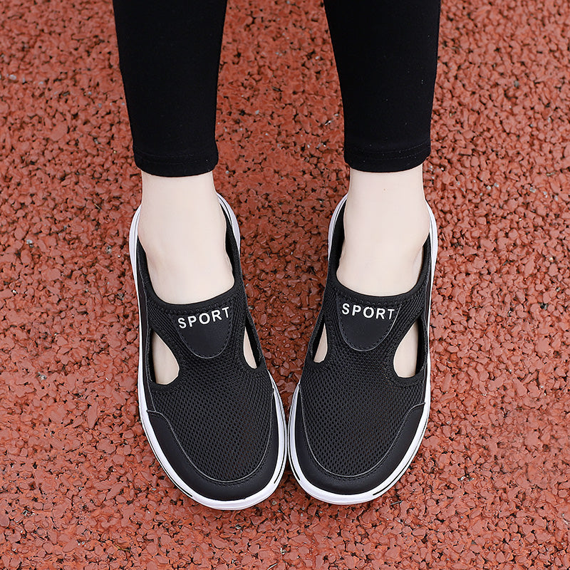 R&B Damen Slip-On-Pantoletten aus Mesh mit seitlichen Ausschnitten