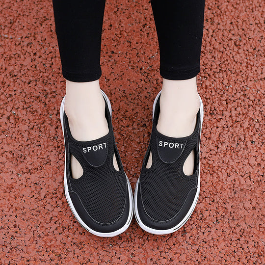 R&B Damen Slip-On-Pantoletten aus Mesh mit seitlichen Ausschnitten