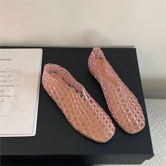 R&B | Sommer Jellies Schuhe Frauen Mode Transparent Mesh Hollow Out Strand Schuhe Damen Flache Sandalen Farbige Runde Zehen Jelly Sandalen