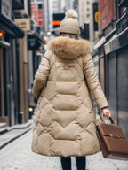 R&B | lange Damenjacke - Winterjacke mit Kunstpelzkragen