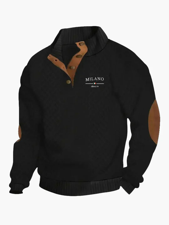 R&B | Pullover Milano Italia Vintage Strickpullover mit Stehkragen und Ellbogen-Patches - Modischer Freizeitpullover