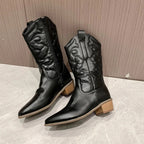 R&B | Retro-Western-Cowboystiefel mit Seitlichem Reißverschluss Mittlerem Schaft Fluoreszierende Spitze Zehen