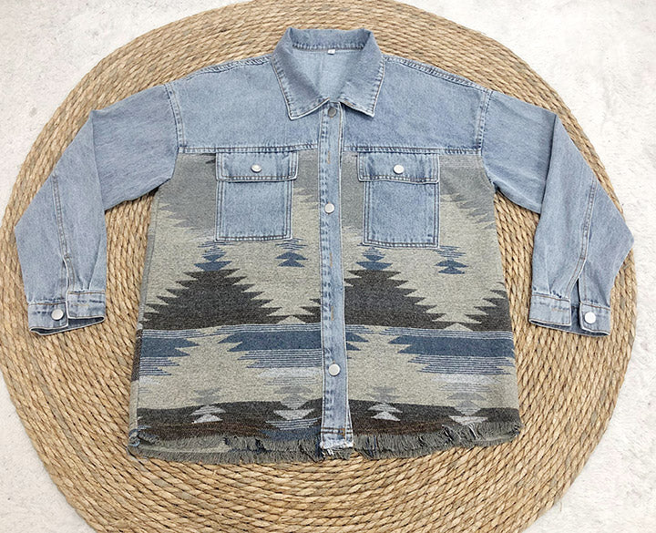 R&B | Aztec Revers Tasche Denim Patchwork Jacke