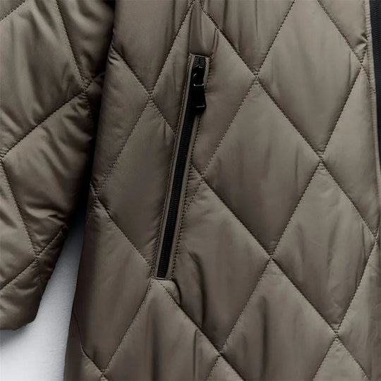 R&B | Lange Steppjacke mit Verstellbarer Kapuze für Frauen Ideal für Den Winter