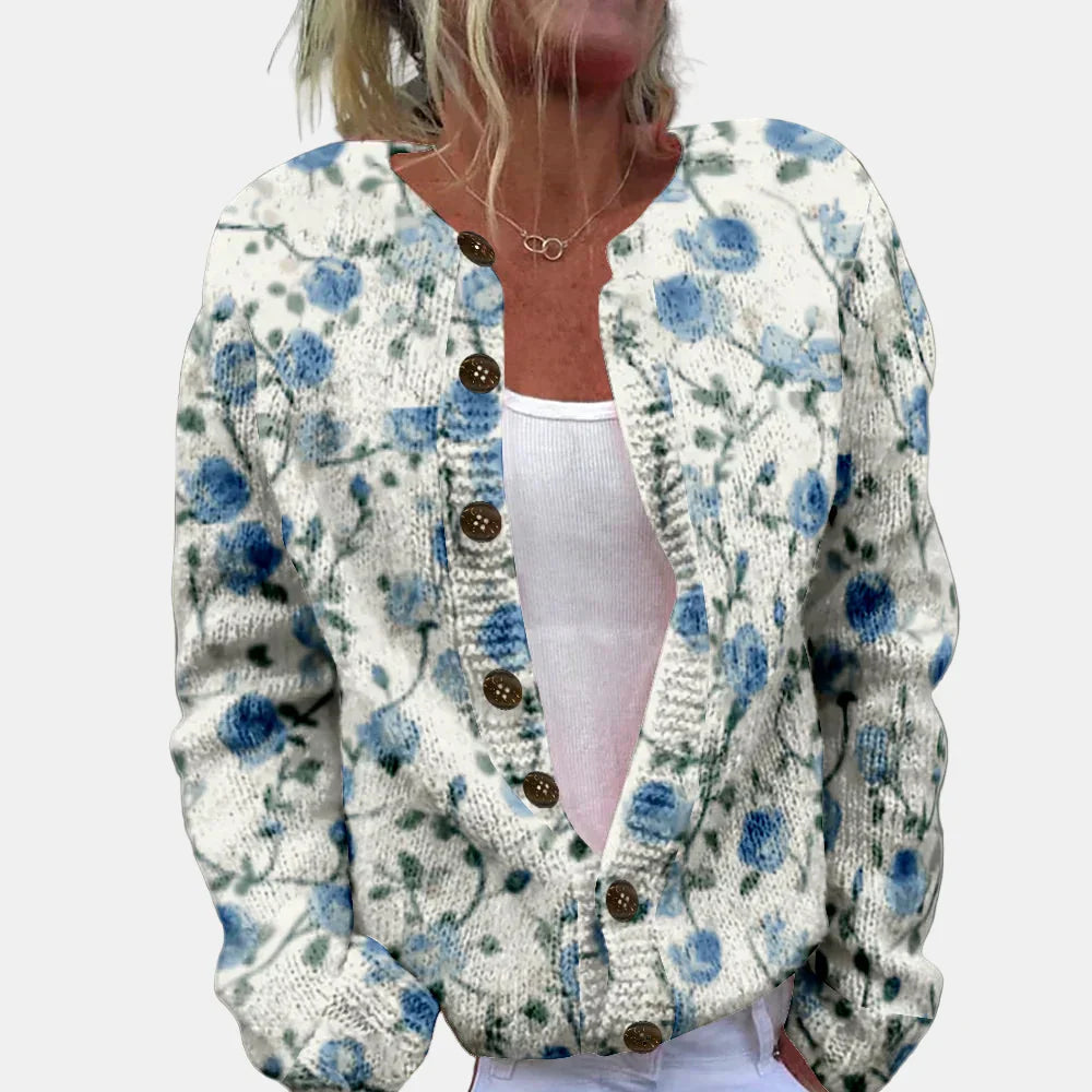 R&B | Chic Blau Gedruckter Cardigan