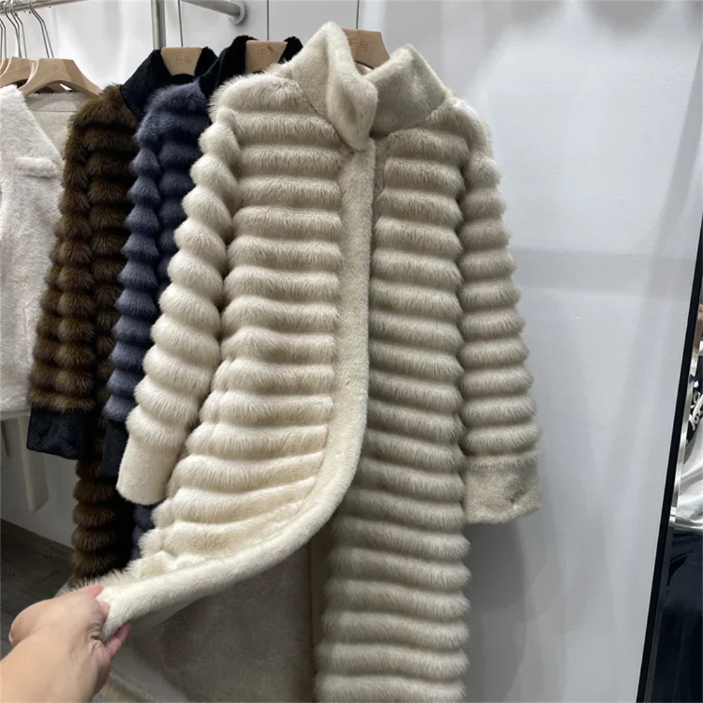 R&B | Relaxed Fit Mantel Stehkragen Mantel mit Gebändertem Fellbesatz