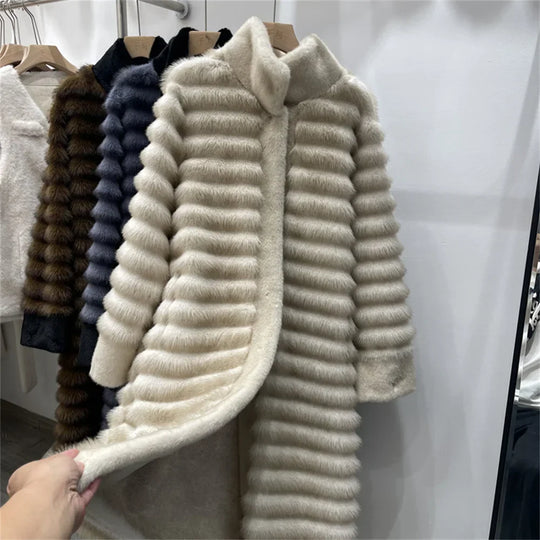 R&B | Relaxed Fit Mantel Stehkragen Mantel mit Gebändertem Fellbesatz