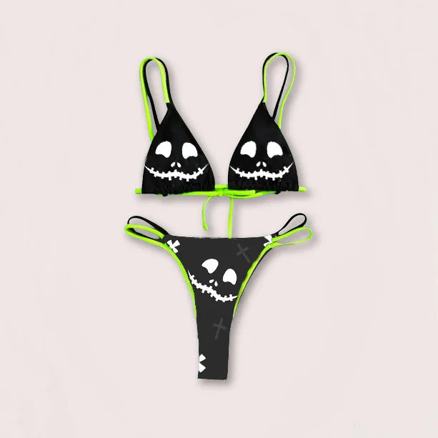R&B | Sexy Goth Bikini Frauen Buchstaben Totenkopf Druck Badeanzug Split Badeanzug Hohe Taille Gotische Bikini Set Strandoutfits