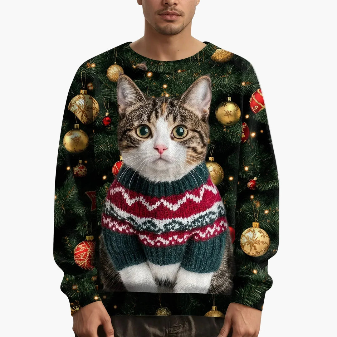 R&B | Weihnachtspullover mit Katzenmotiv und Festlichem Design - Lustiger Weihnachtssweater für Weihnachten und Winter
