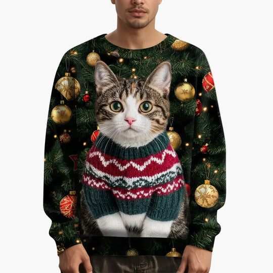 R&B | Weihnachtspullover mit Katzenmotiv und Festlichem Design - Lustiger Weihnachtssweater für Weihnachten und Winter