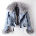 R&B | Denim Jacke mit Luxuriösem Pelzkragen Damen Regular Fit Belle Couture Essential Nachhaltig