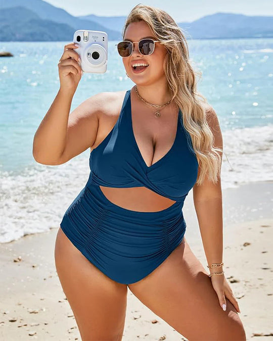 R&B | Damen Einteiler Badeanzüge Push Up Bauchkontrolle Badeanzüge V-Ausschnitt Cutout Anständige Bademode