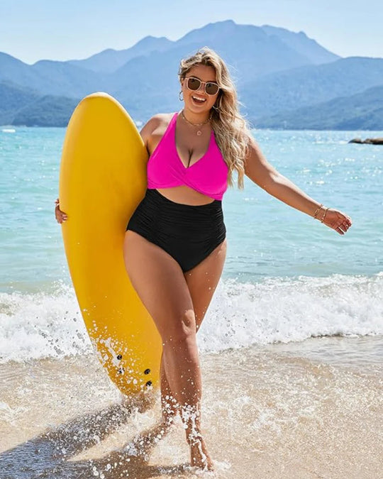 R&B | Damen Einteiler Badeanzüge Push Up Bauchkontrolle Badeanzüge V-Ausschnitt Cutout Anständige Bademode