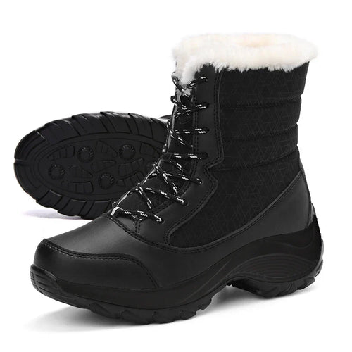 R&B | Damen wasserdichte Winterstiefel mit Plattform und Fellfutter