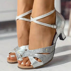 Damen Sandalen mit Glitzer Absatz
