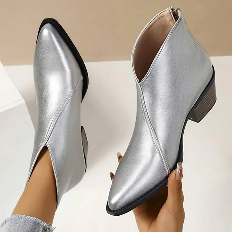 Damen Leder Stiefeletten mit Spitzer Spitze & Plateauabsatz - R&B