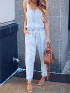 R&B | Slim Ärmellos Taille Denim Jumpsuit