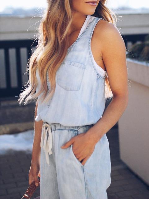 R&B | Slim Ärmellos Taille Denim Jumpsuit