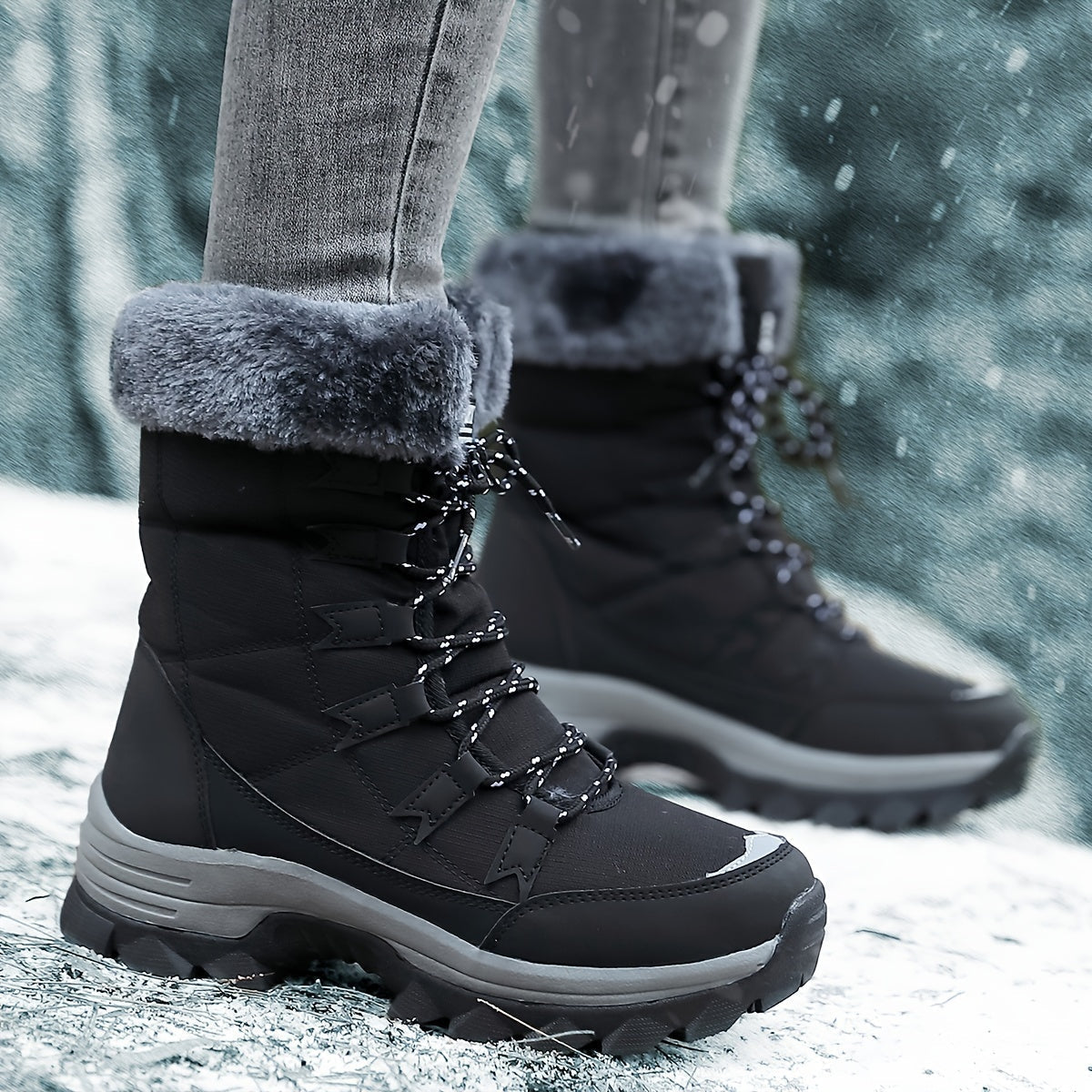 Schneestiefel | Mit Fell gefüttert | Schnürschuhe | Winterstiefel | Damenstiefel R&B