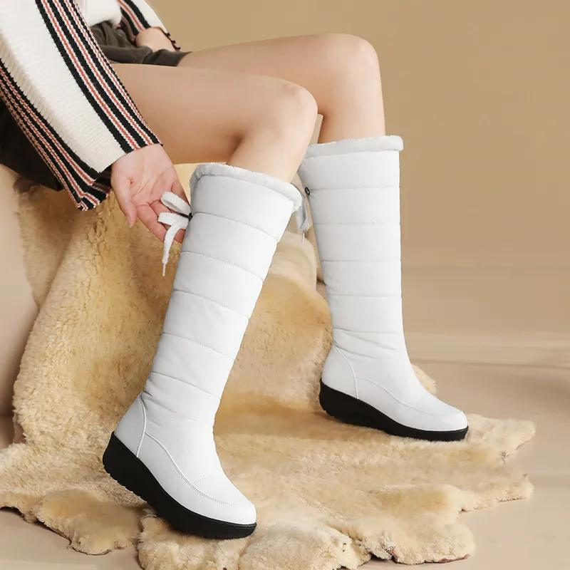 R&B | Damen knielange Winterstiefel mit warmem Futter aus Fell