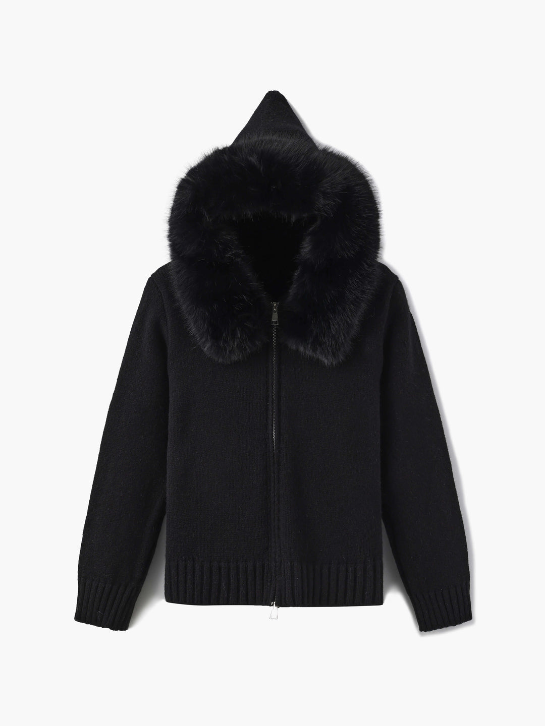 R&B | Strickjacke Grau mit Kapuze und Kunstpelz Warme Winterjacke
