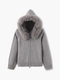 R&B | Strickjacke Grau mit Kapuze und Kunstpelz Warme Winterjacke