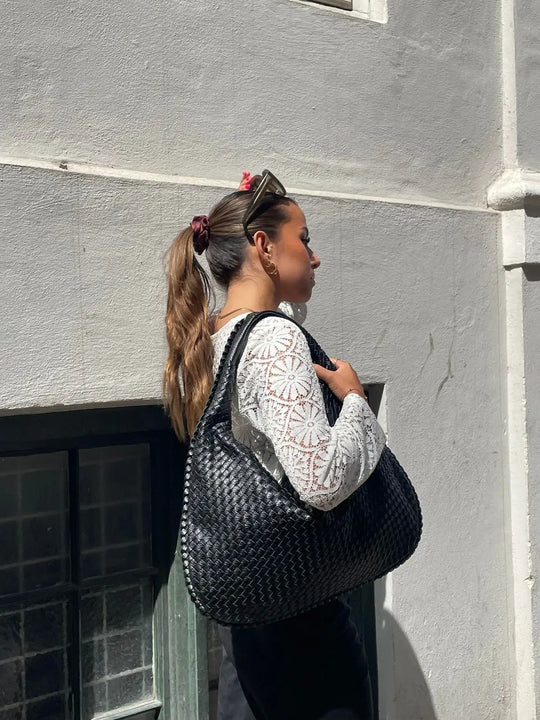 R&B | Vintage Umhängetasche Damen Geflochtene Handtasche mit Reißverschluss Im Sale