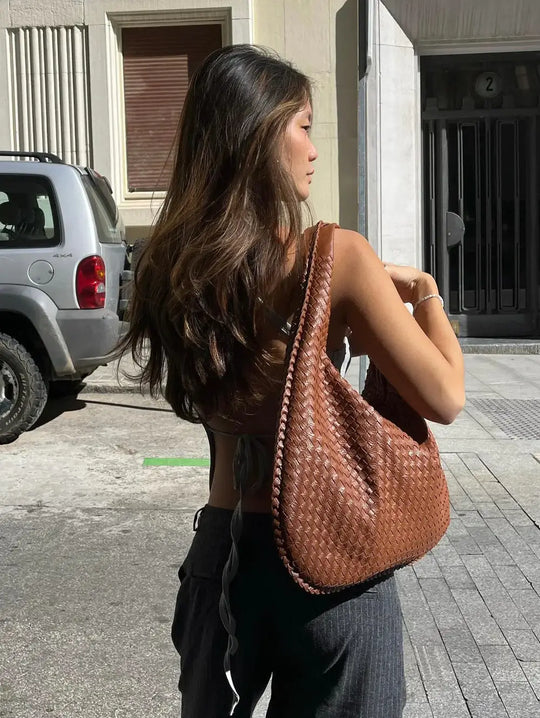 R&B | Vintage Umhängetasche Damen Geflochtene Handtasche mit Reißverschluss Im Sale