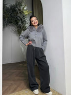 R&B | Strickjacke Grau mit Kapuze und Kunstpelz Warme Winterjacke