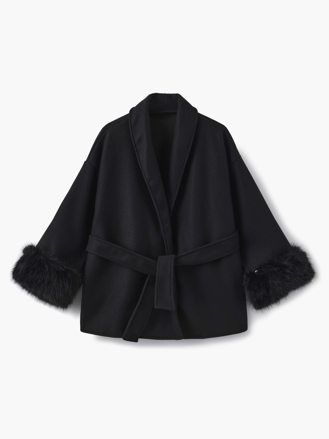 R&B | Mantel mit Kunstfellbesatz Eleganter Winter Kurzmantel
