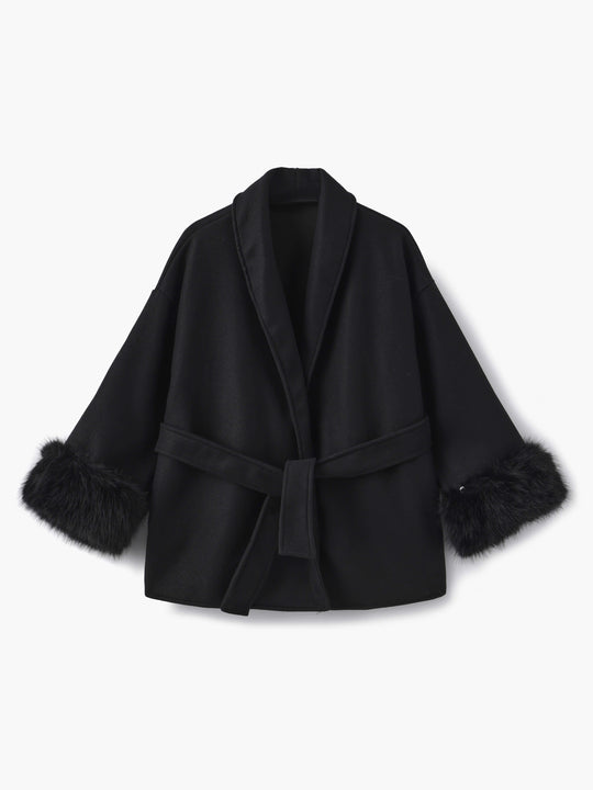 R&B | Mantel mit Kunstfellbesatz Eleganter Winter Kurzmantel