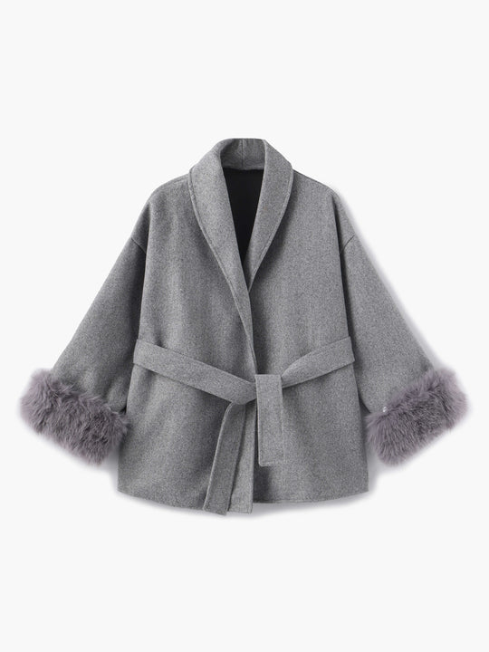 R&B | Mantel mit Kunstfellbesatz Eleganter Winter Kurzmantel
