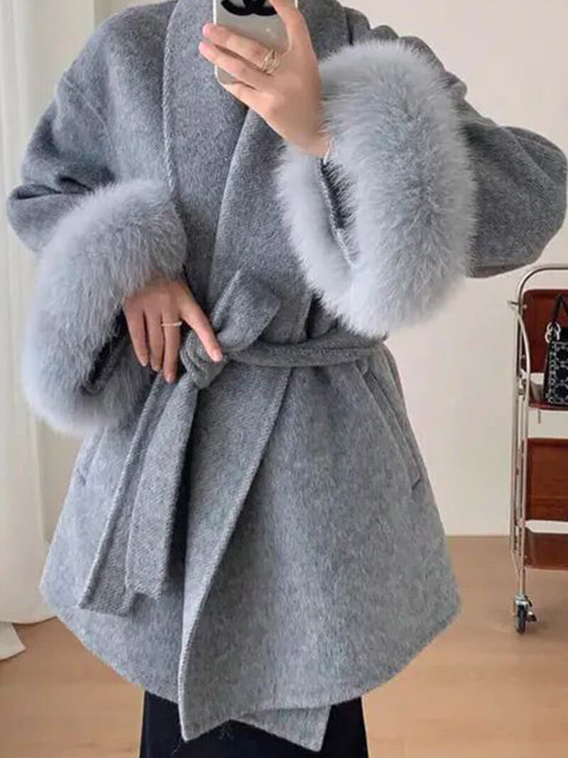 R&B | Mantel mit Kunstfellbesatz Eleganter Winter Kurzmantel