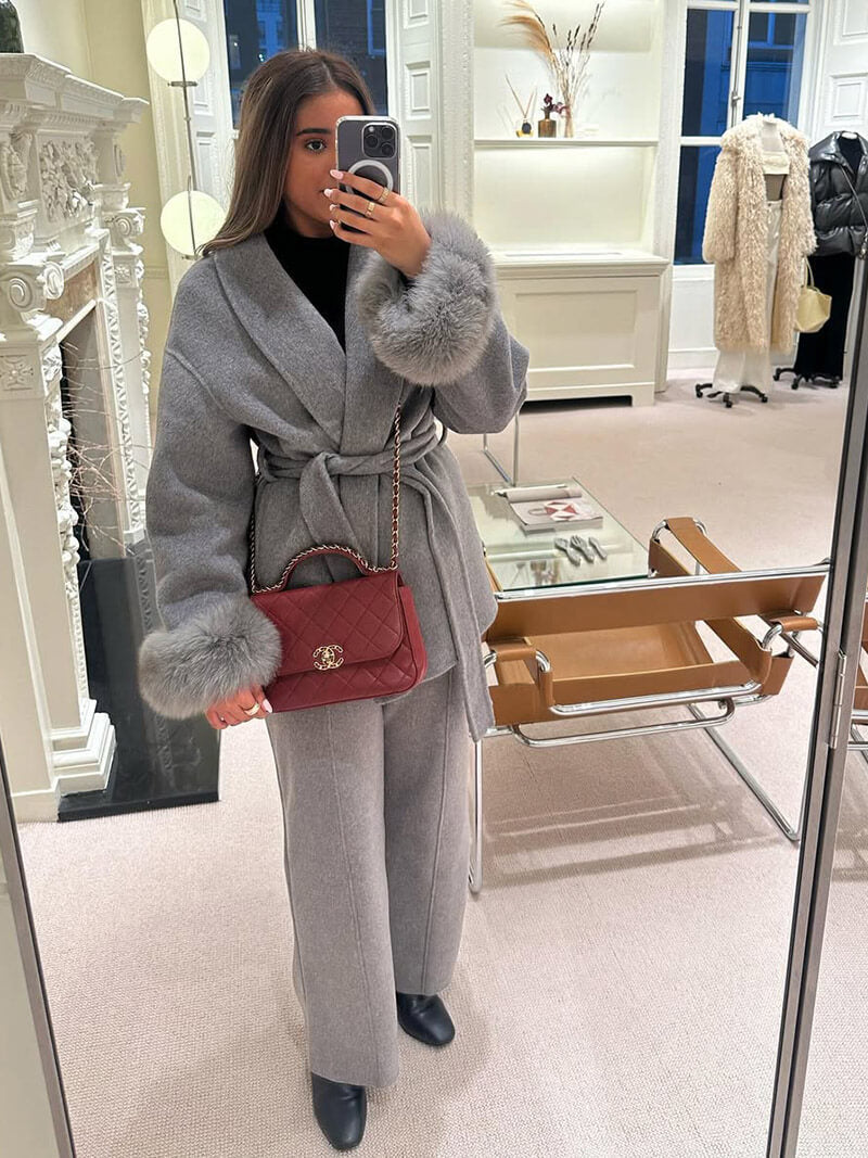 R&B | Mantel mit Kunstfellbesatz Eleganter Winter Kurzmantel