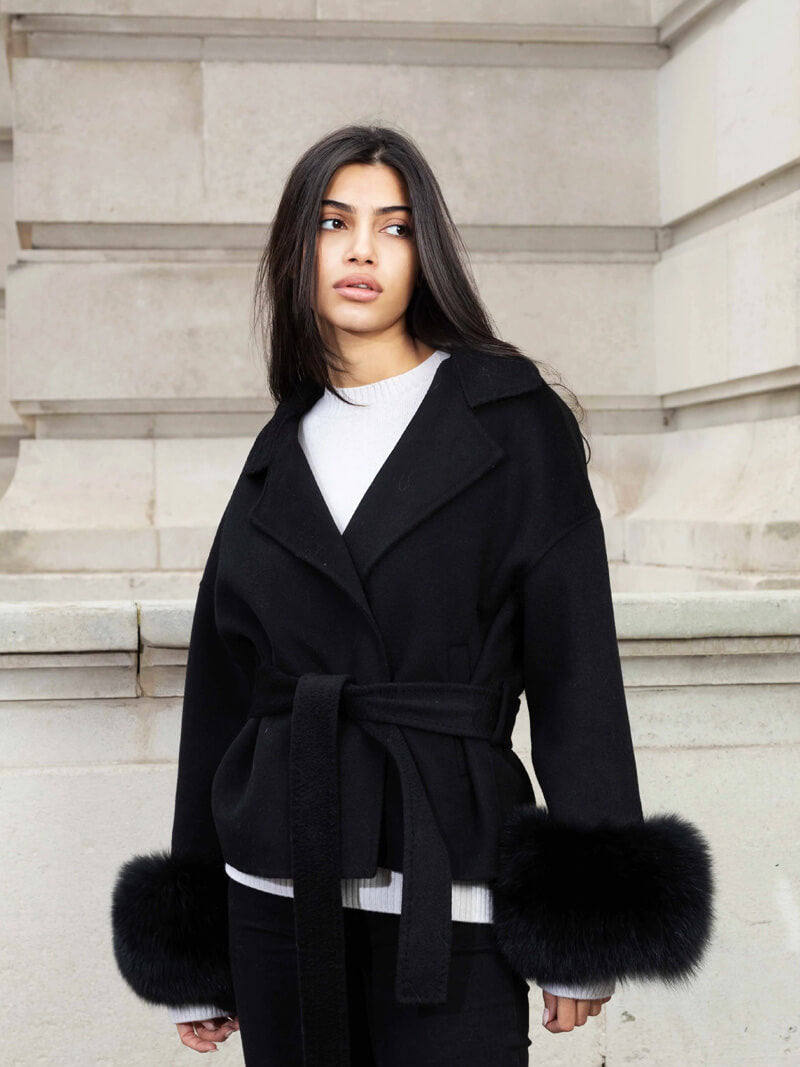 R&B | Mantel mit Kunstfellbesatz Eleganter Winter Kurzmantel