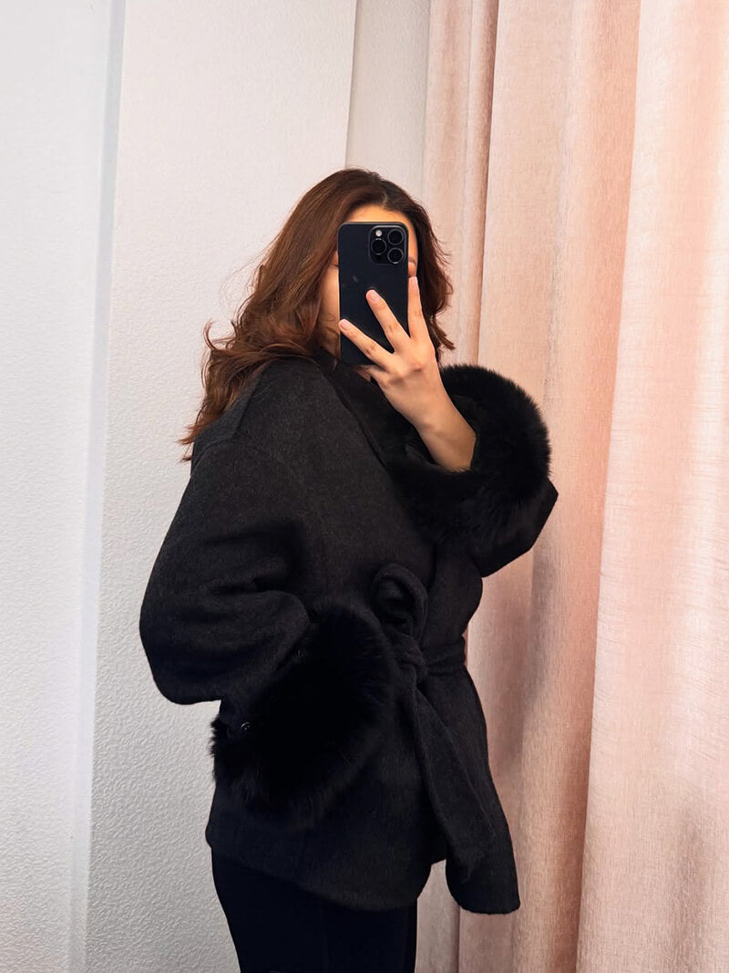 R&B | Mantel mit Kunstfellbesatz Eleganter Winter Kurzmantel
