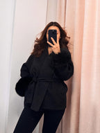 R&B | Mantel mit Kunstfellbesatz Eleganter Winter Kurzmantel