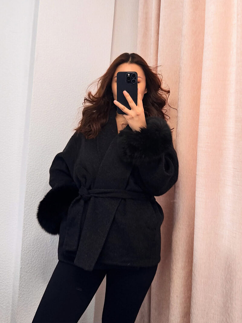 R&B | Mantel mit Kunstfellbesatz Eleganter Winter Kurzmantel