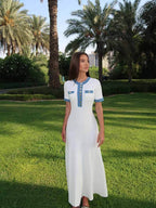R&B | Maxi-Kleid - Dekorative Strick mit Fransen-Denim-Einsatz
