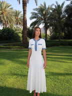 R&B | Maxi-Kleid - Dekorative Strick mit Fransen-Denim-Einsatz