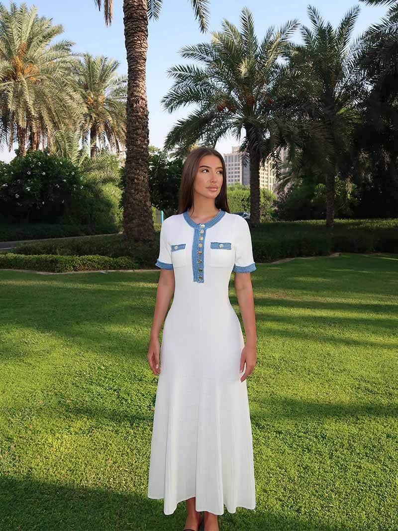 R&B | Maxi-Kleid - Dekorative Strick mit Fransen-Denim-Einsatz