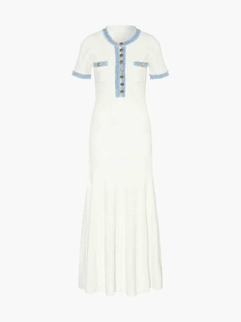 R&B | Maxi-Kleid - Dekorative Strick mit Fransen-Denim-Einsatz