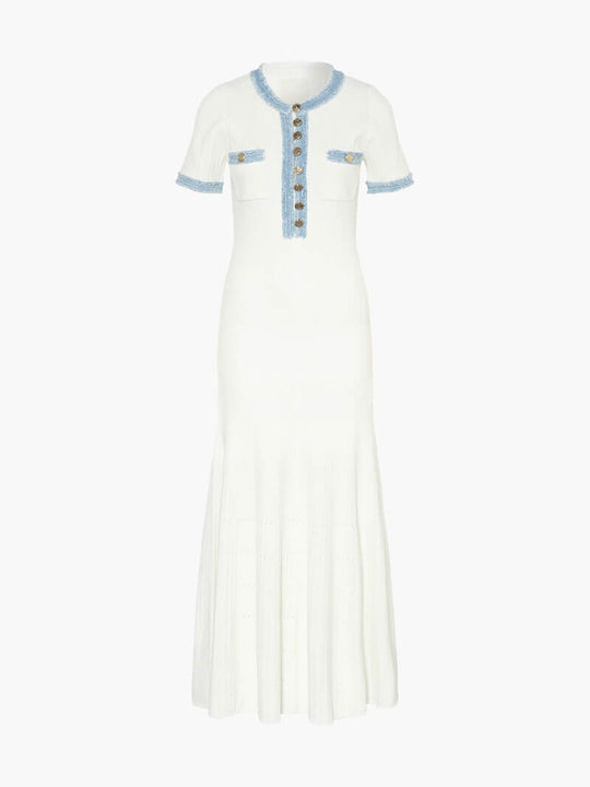 R&B | Maxi-Kleid - Dekorative Strick mit Fransen-Denim-Einsatz
