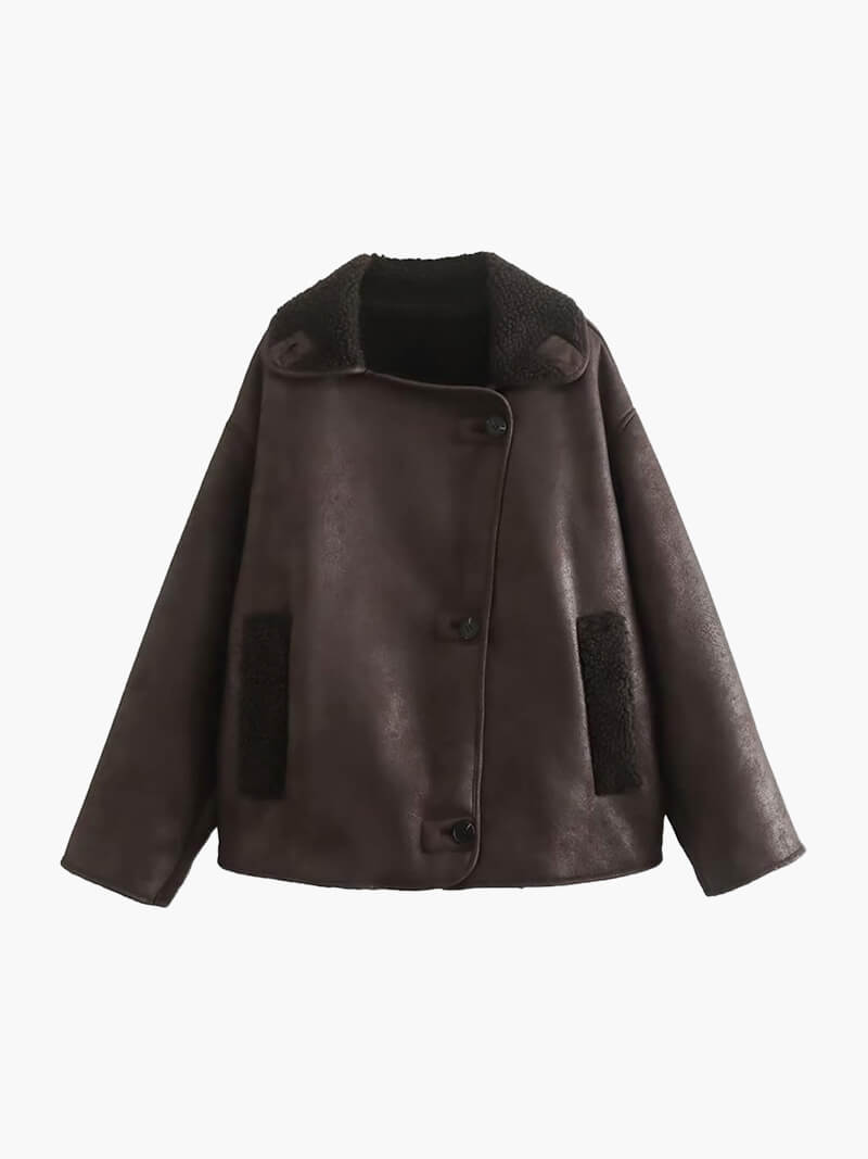 R&B | Stilvolle Jacke mit Kunstleder und Fleece Details