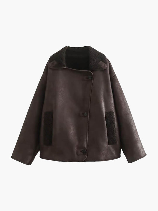 R&B | Stilvolle Jacke mit Kunstleder und Fleece Details