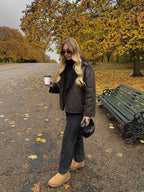 R&B | Stilvolle Jacke mit Kunstleder und Fleece Details